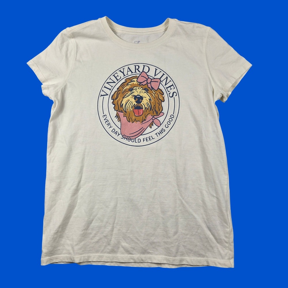 Vineyard Vines Graphic Tee Girls XL White Excellent Golden Doodle Dog Preppy